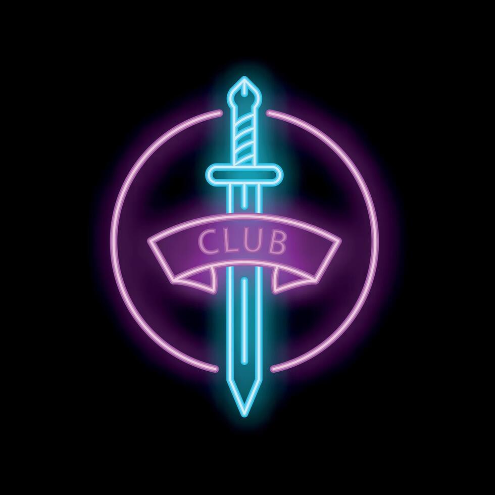 Neon club sign featuring a sword piercing a banner vector