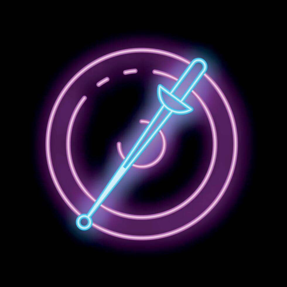 Neon fencing epee sword striking target on black background vector