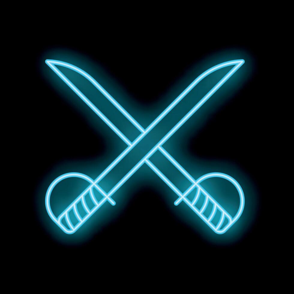 Two crossed swords neon sign glowing on dark background vector
