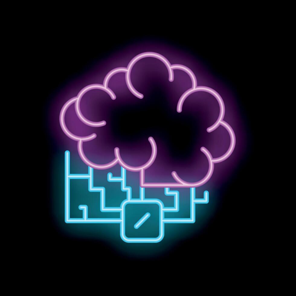 Neon brain connecting with electronic circuit board depicting artificial intelligence vector