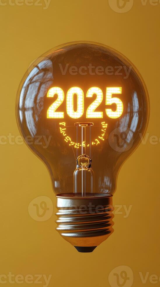 Light bulb showing year 2025 symbolizing future innovations and progress photo