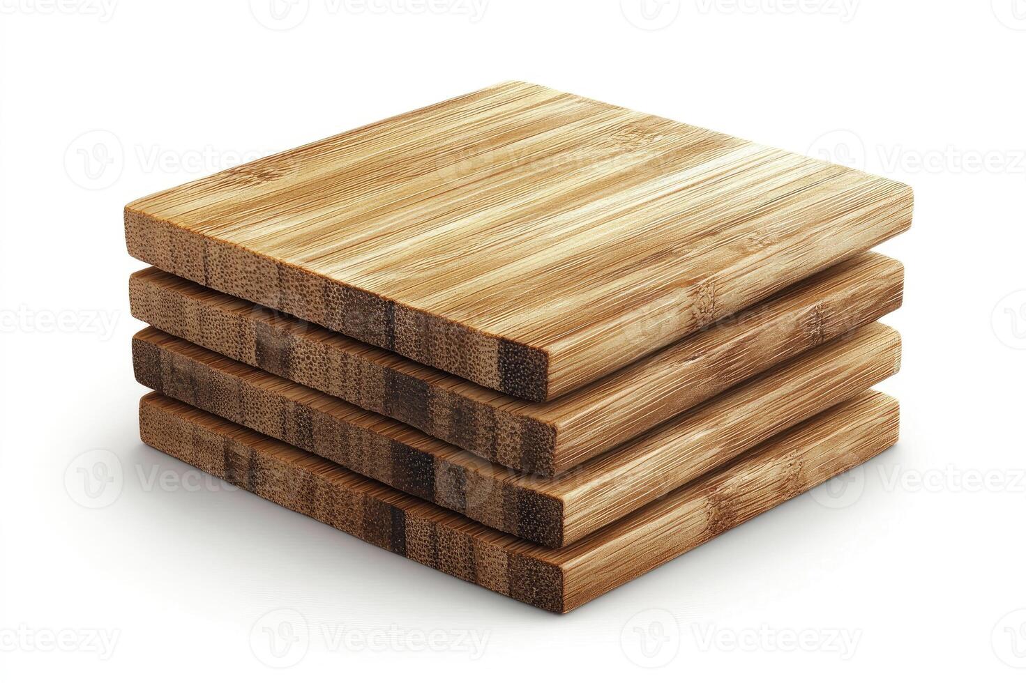 Four bamboo coasters forming a stack on white background photo