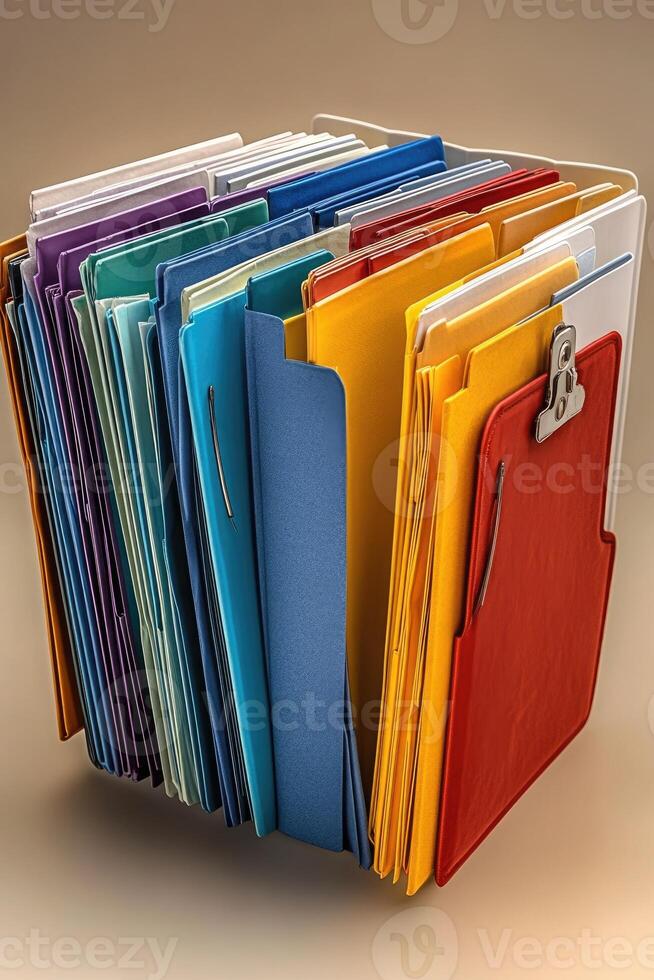 Card index system organizing information with colorful files photo