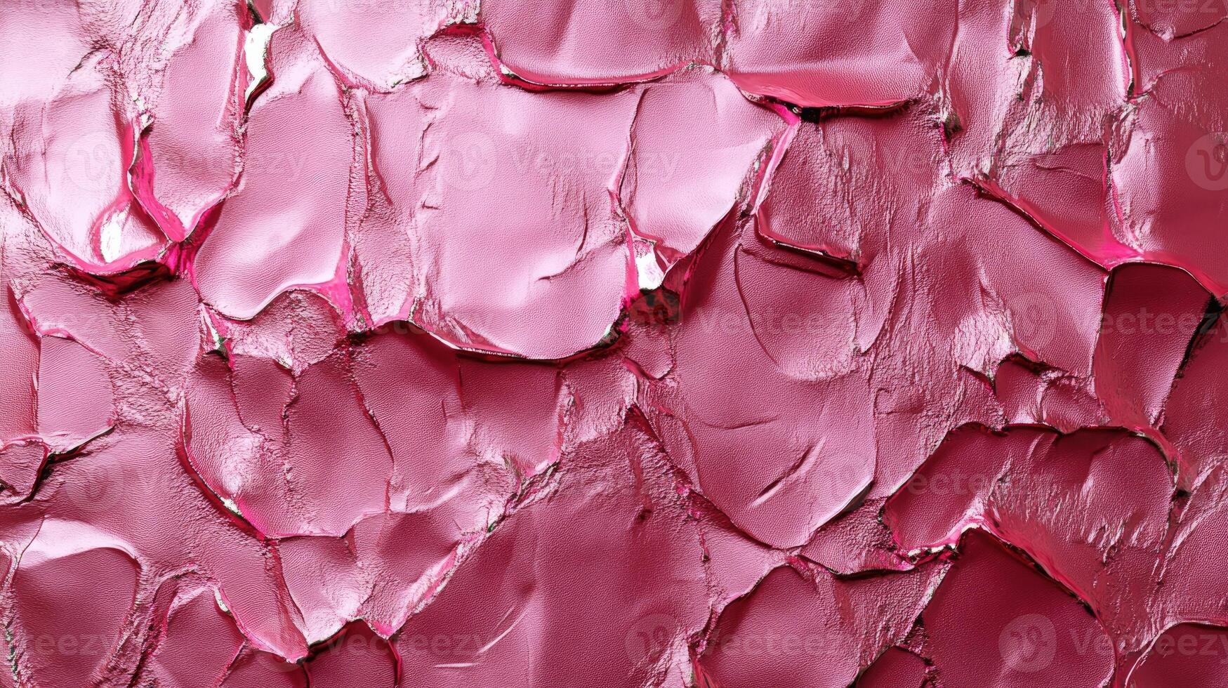 Crumpled pink material reflecting silver light creating abstract pattern photo