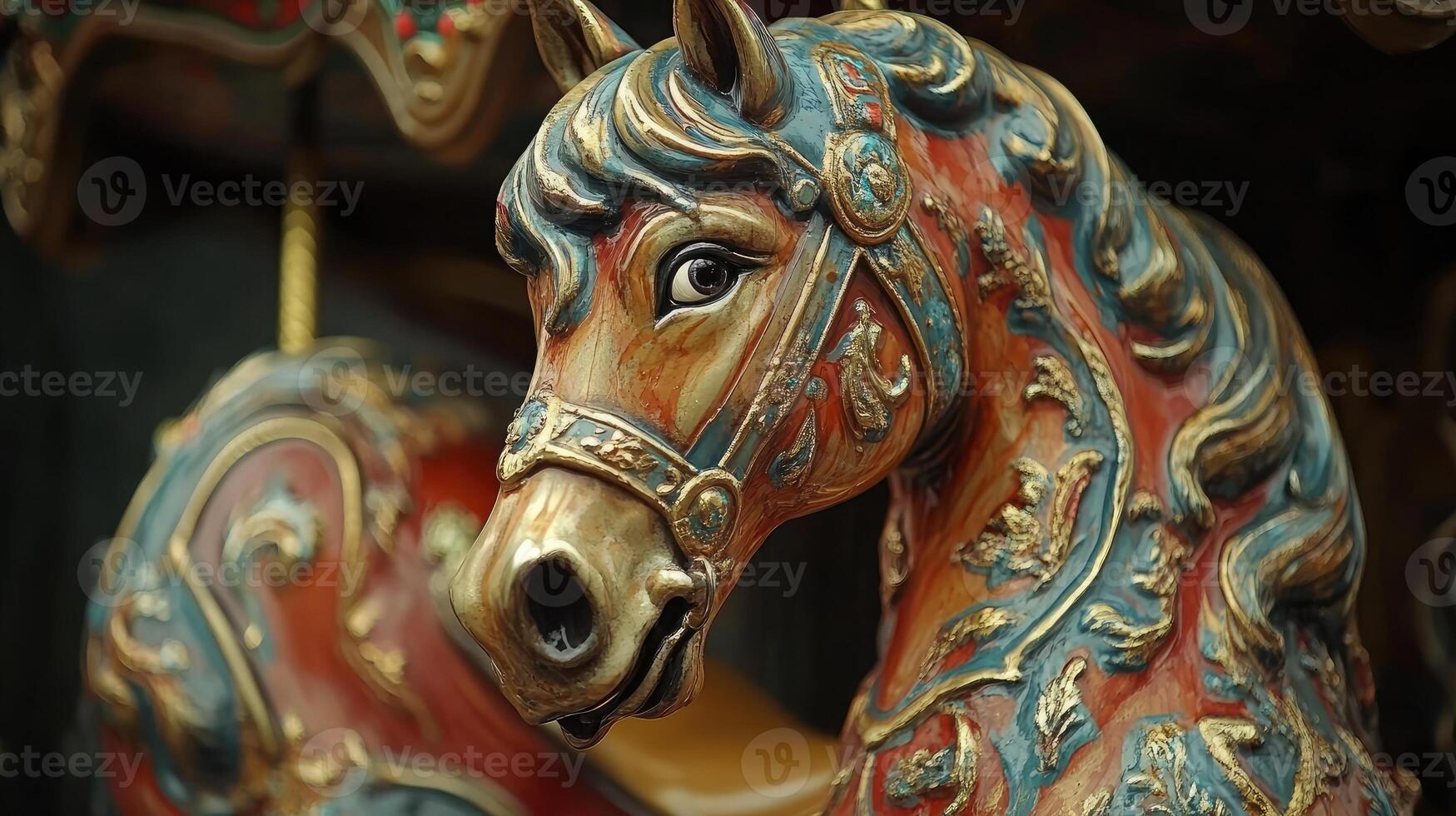 Colorful carousel horse bringing joy to children at the fair photo