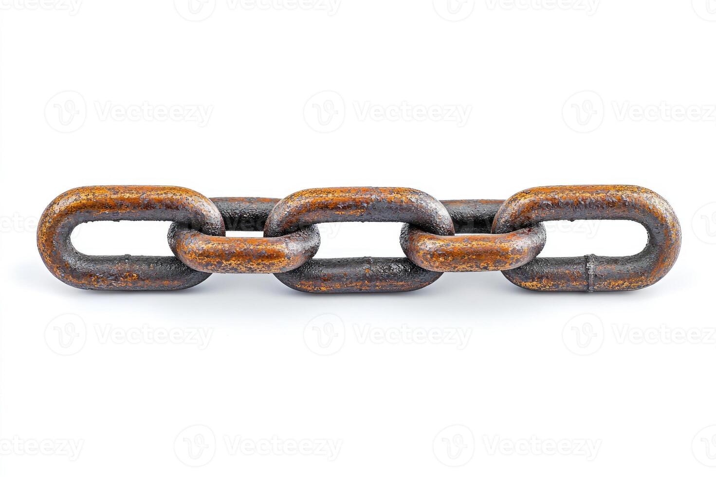 Rusty metal chain links connecting on white background photo