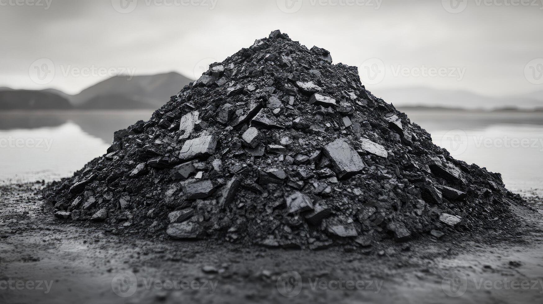 Large pile of coal forming a small mountain under cloudy sky photo