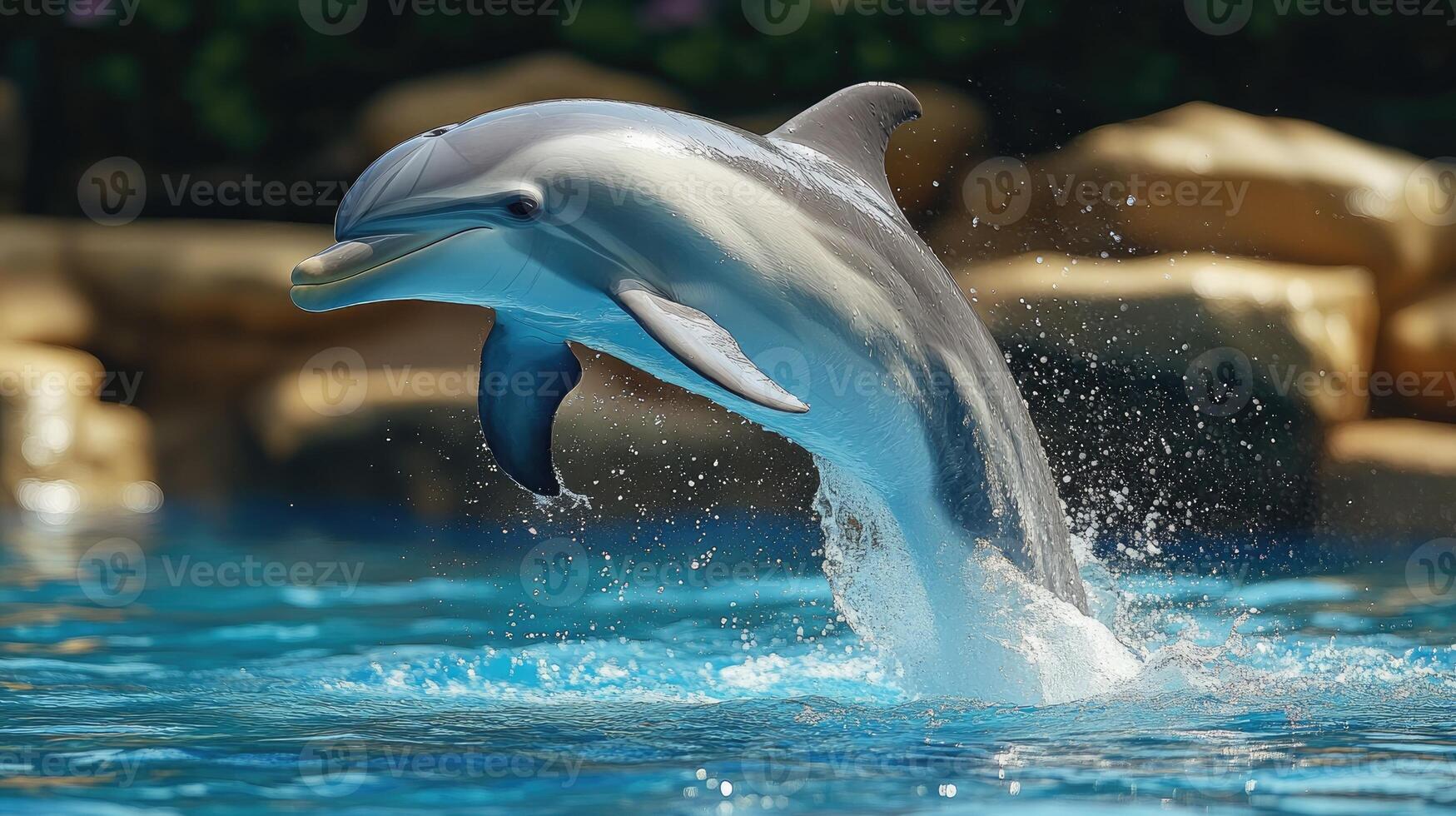 Dolphin jumping out of water in a pool photo