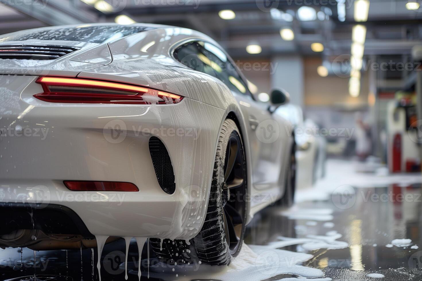 car being cleaned with soapy solutions. Car Wash Service, Vehicle Detailing photo