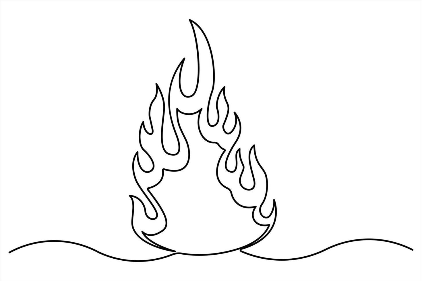 Continuous one line fire flame. Bonfire concept single line outline art illustration vector