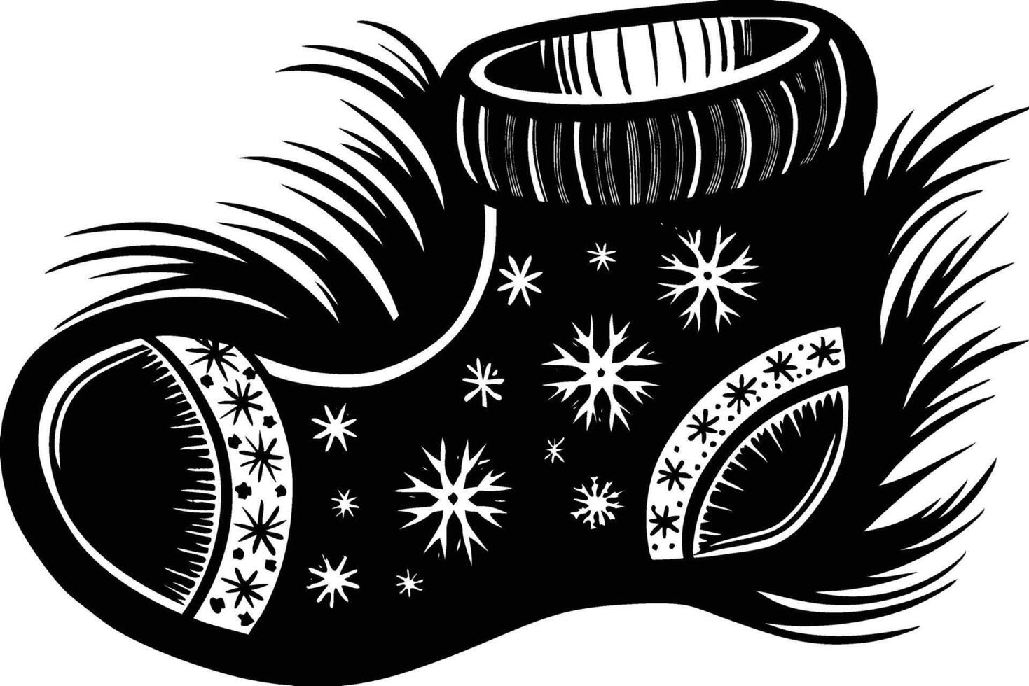 festive Christmas stocking with snowflake. vector