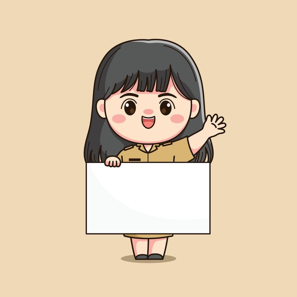 cute female teacher character with a board vector