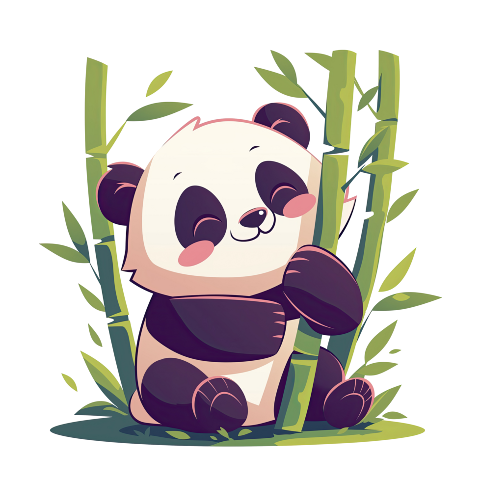 Cartoon illustration of a cute panda hugging bamboo png