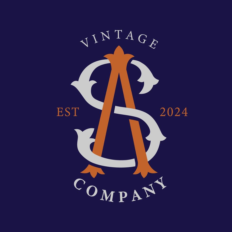 Vintage Monogram initial letter SA, AS illustration, vector