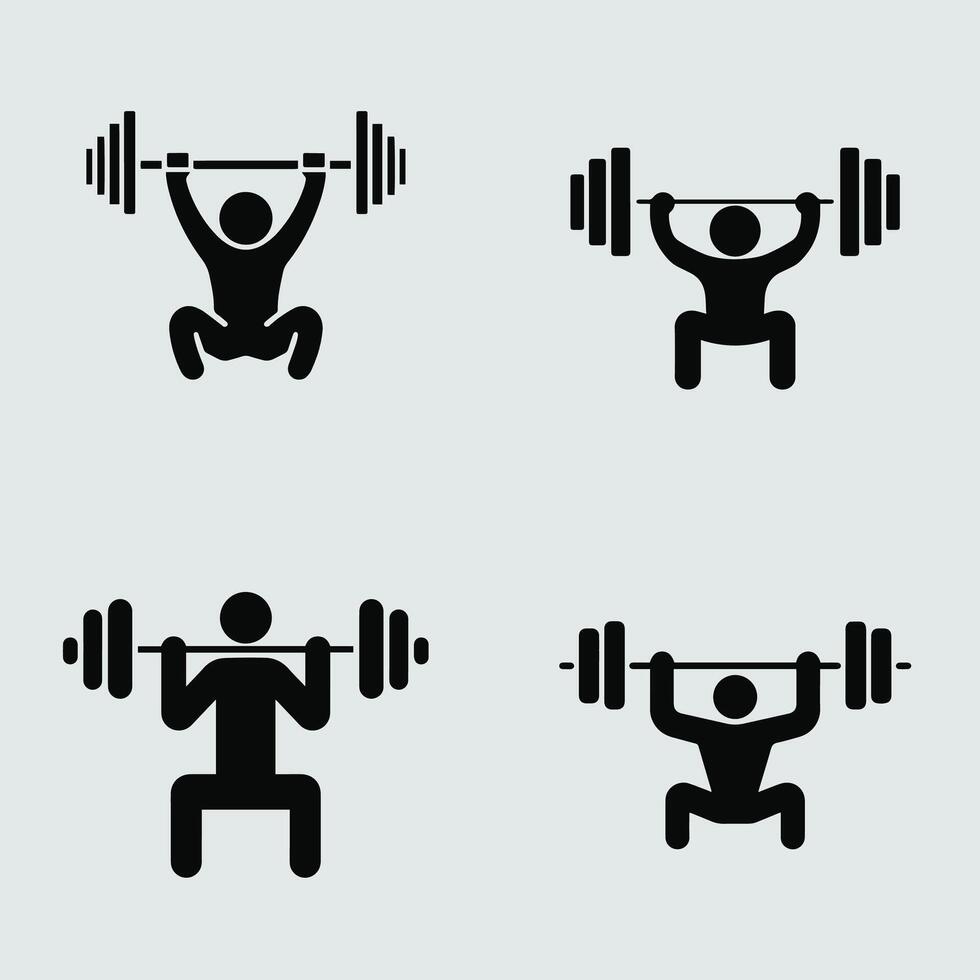 Four Stick Figure Icons Depicting Weightlifting Exercises vector