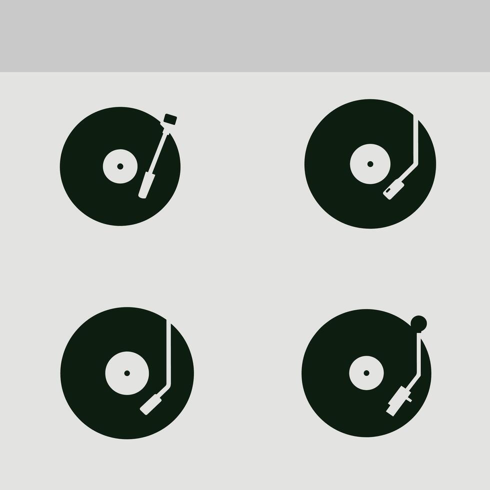 Four Black and White Vinyl Record Icons with Tonearm vector