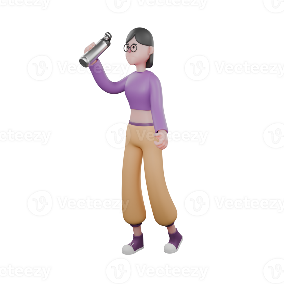 Animated Dancer in 3D. A female dancer walks to the right while her right hand raises a tumbler as if she wants to drink its contents. Performance Artist png