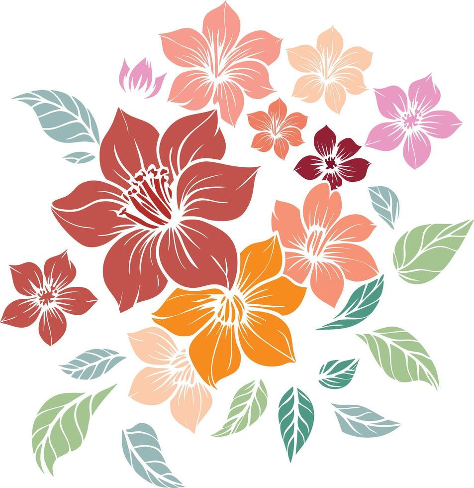 Set decorations of flowers with leaves vector