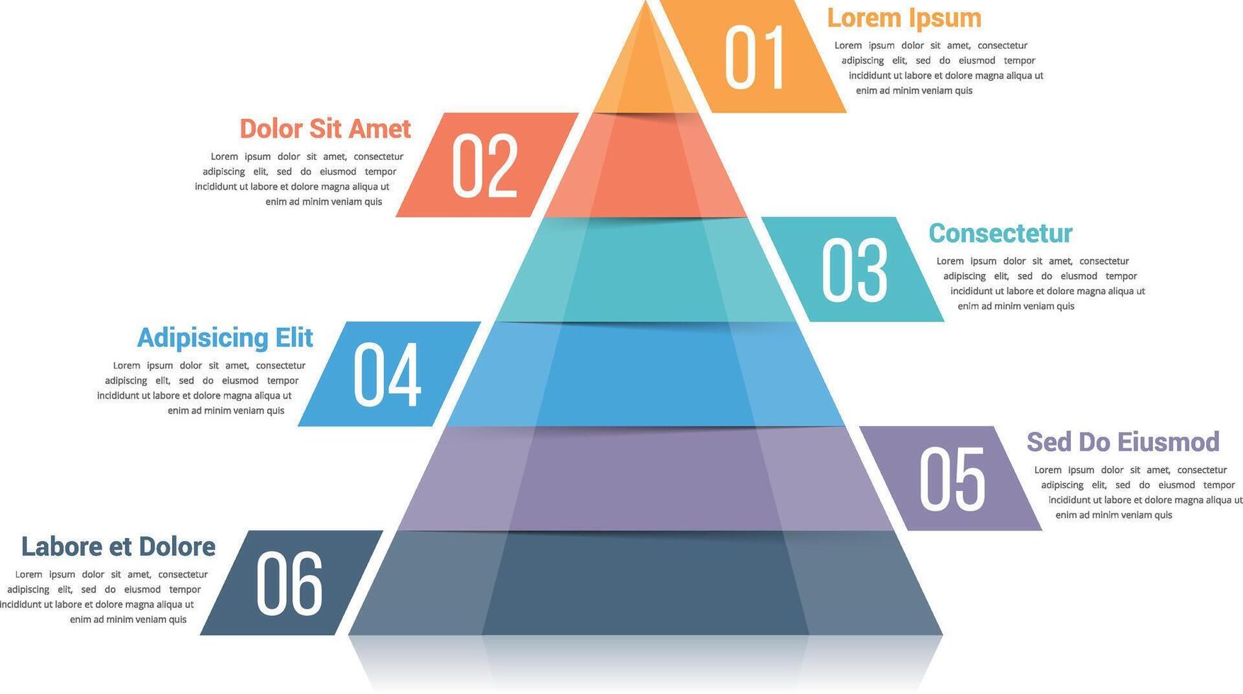 Pyramid infographic template with six elements vector