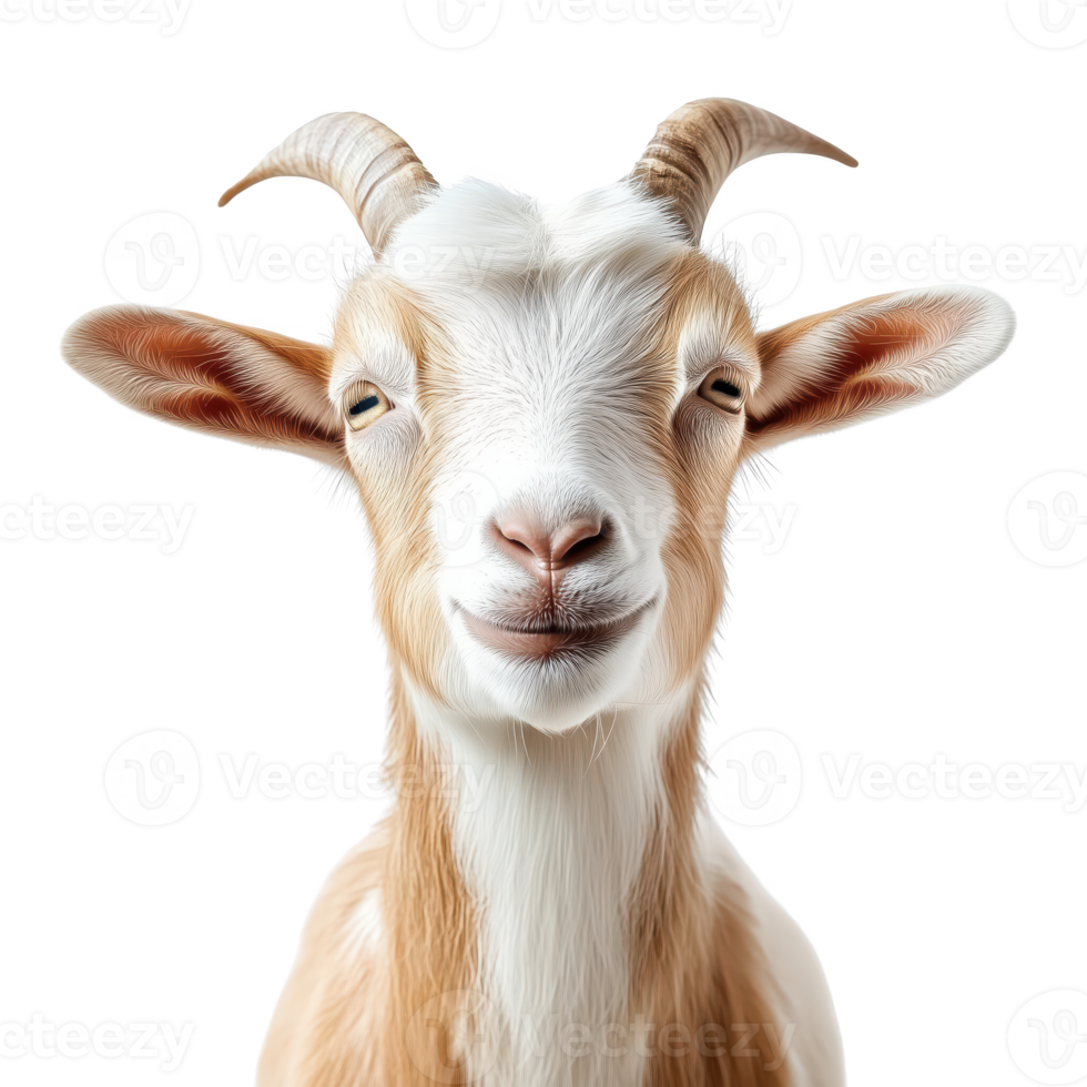 Friendly goat with a charming expression isolated on transparent background. png