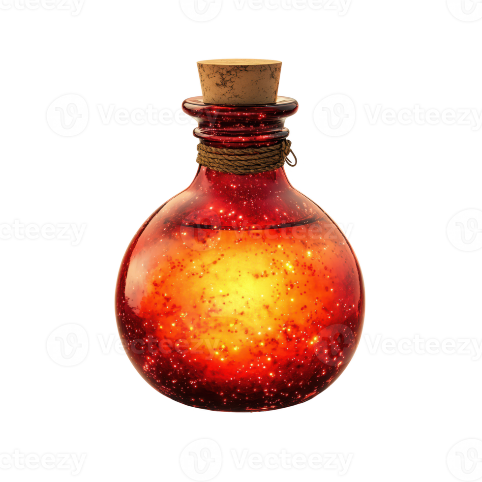 Red potion bottle with sparkles, isolated on transparent background. png