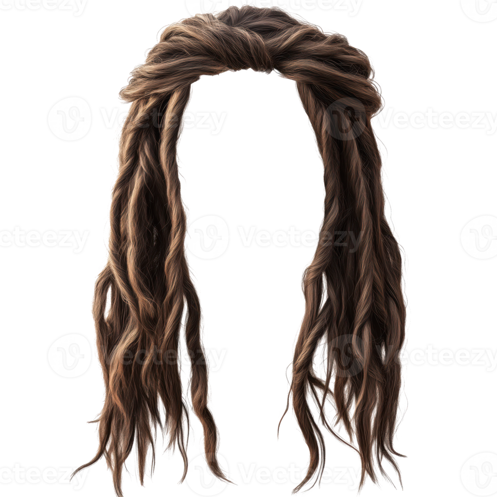 Long wavy brown hair, realistic texture, isolated on transparent background. png