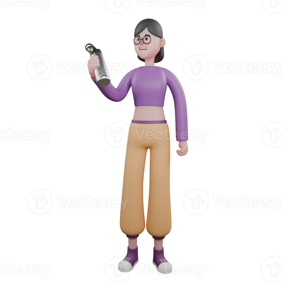 Cartoon Dance Performer in 3D Style. A female dancer stands holding a tumbler in her hands with a happy expression. Performer Design png