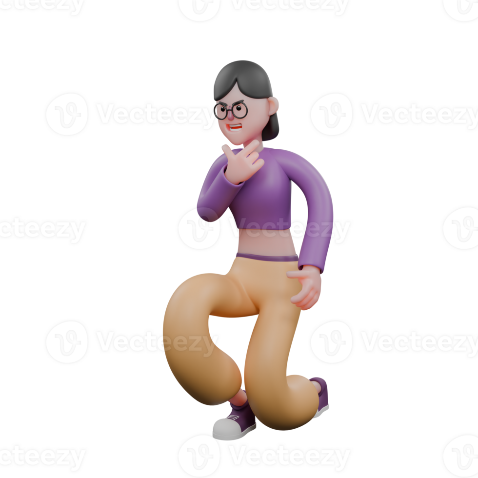 3D Cartoon Dance Performer. A female dancer kneels with her hands under her chin with a happy expression. Creative Talent png