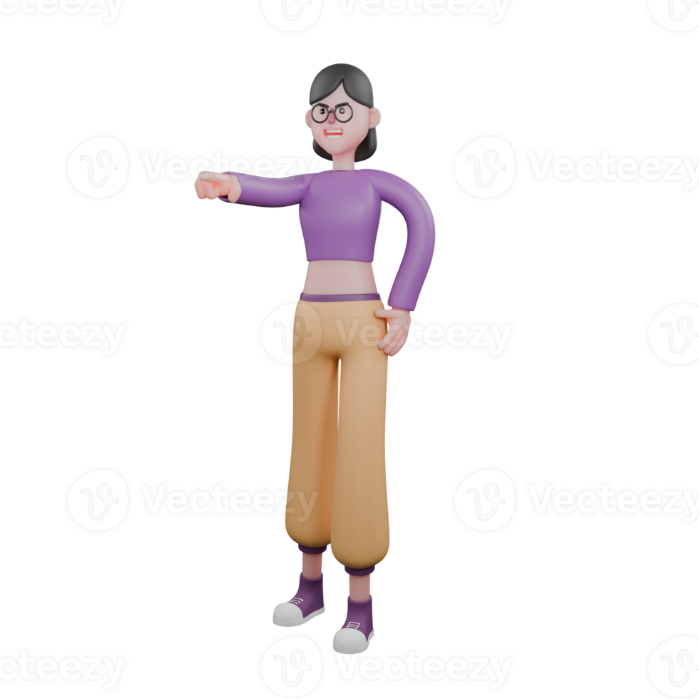 Dance Performer in Cartoon 3D. A female dancer stands with her hands pointing forward with an angry expression. Performer Design png