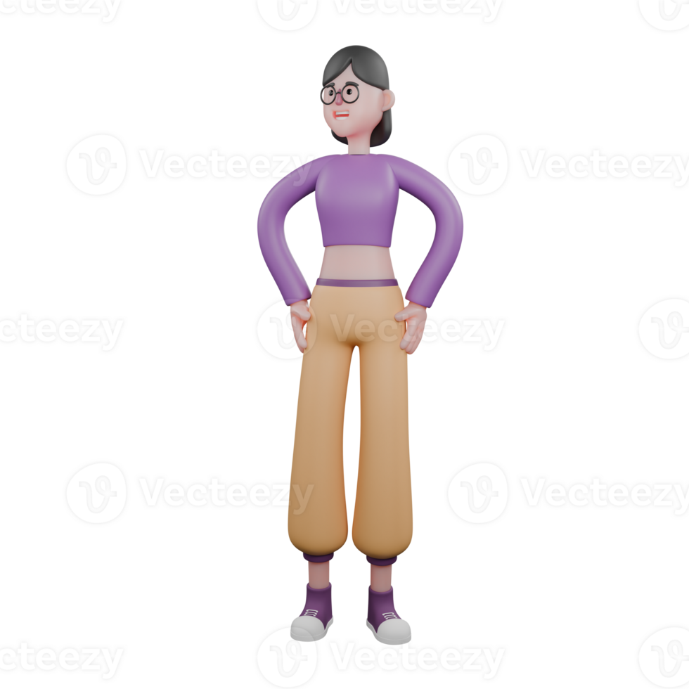 3D Cartoon Dance Star. A female dancer stands with both hands on her hips, head slightly tilted with a bright expression. Performer Talent png