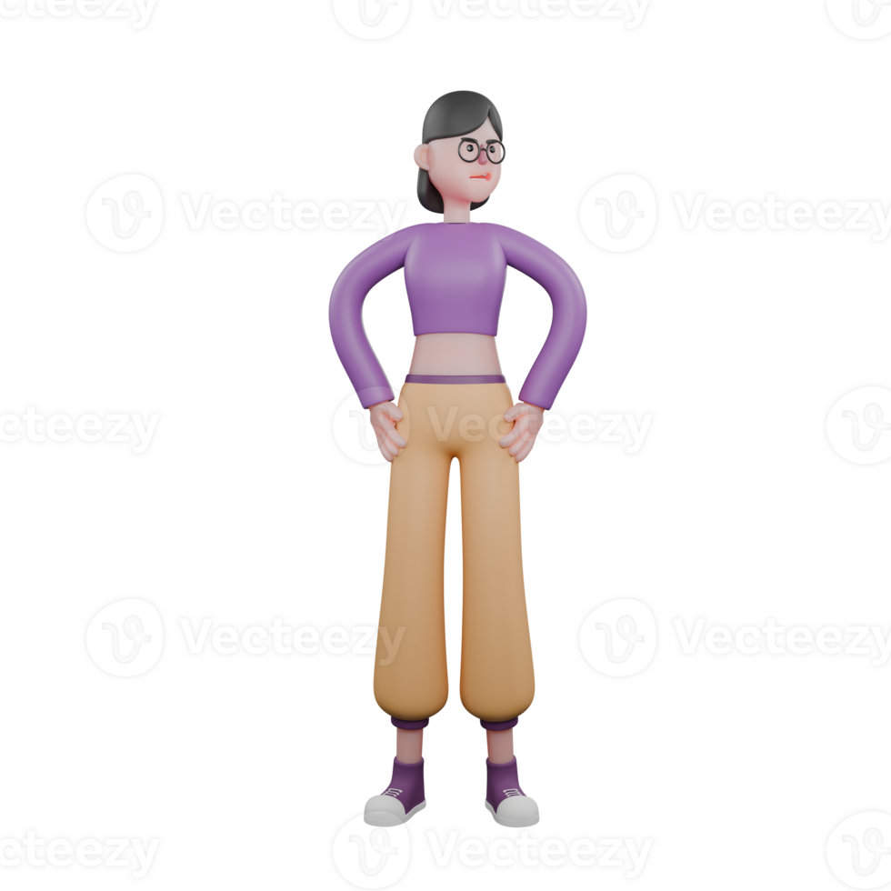 3D Character Design of Dance Star. A female dancer stands looking to the left while both hands are on her waist. Performer Model png