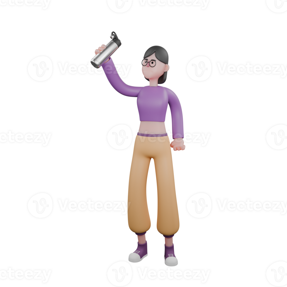Cartoon Dance Performer Model. A female dancer stands while looking to the right looking at the tumbler lifted with her right hand. Dance Artist Design png