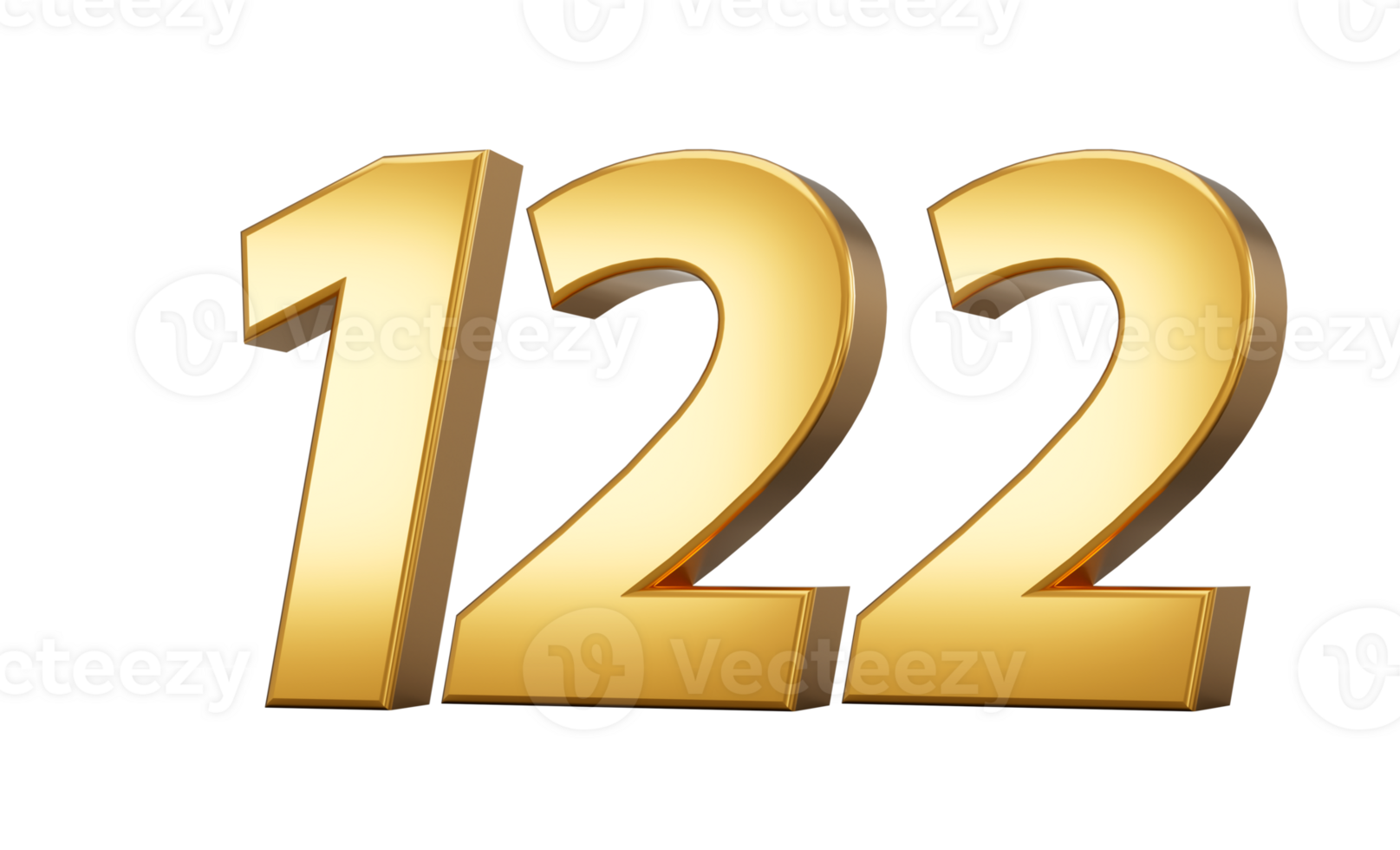 3d number 122 one hundred twenty two one Gold text 3d illustration png