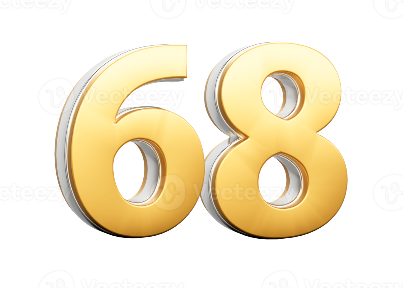 3D Golden Shiny Number 68 Sixty Eight With Silver Outline 3D