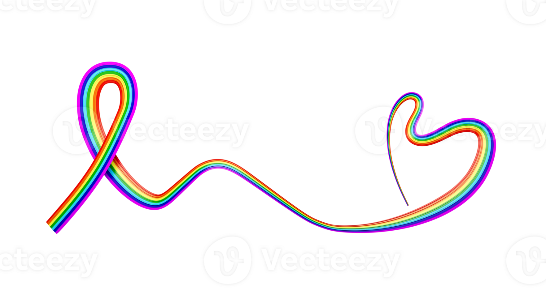 3d Flag Of Rainbow Heart Shaped Wavy Awareness Ribbon flag 3d Illustration png