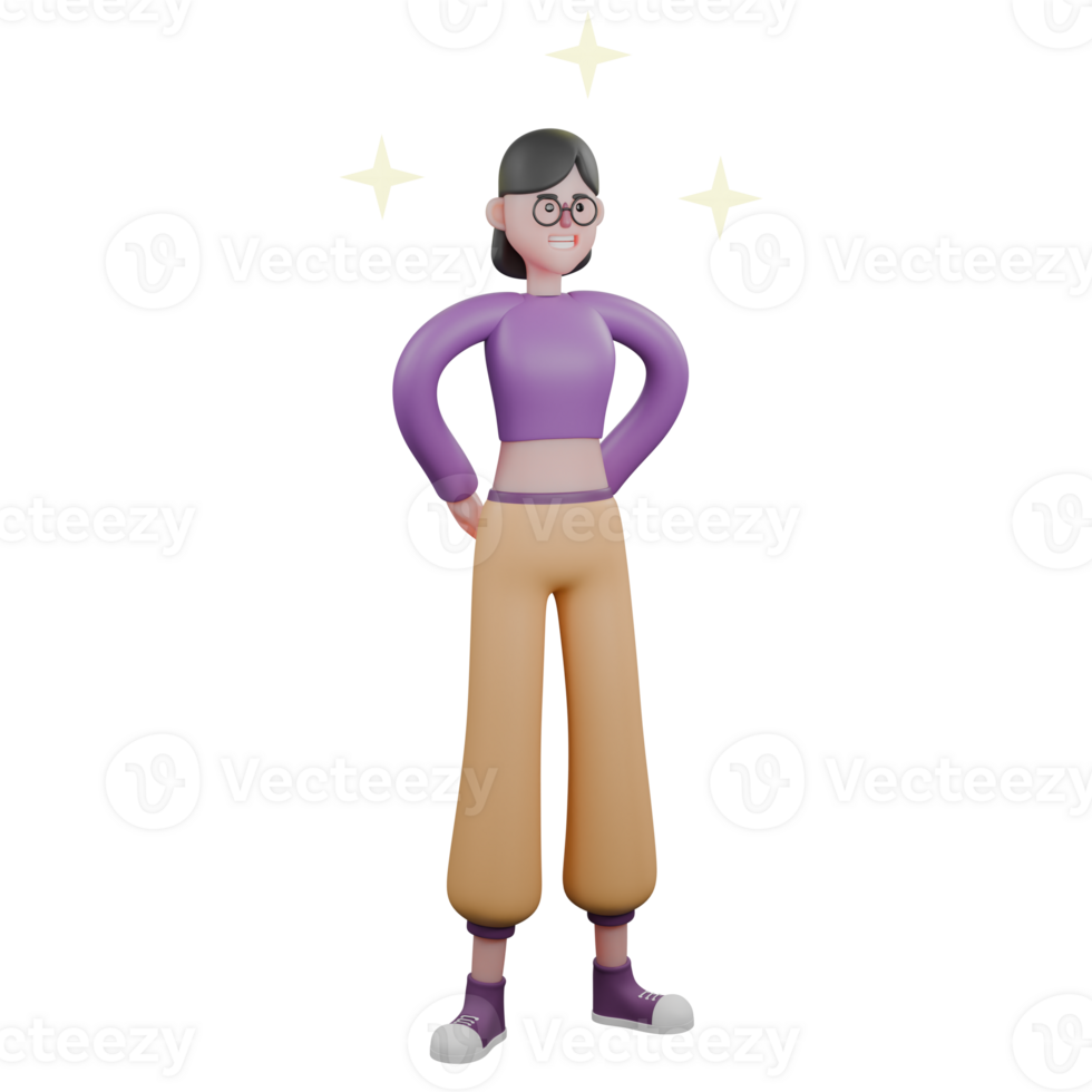 3D Model of Cartoon Dance Star. A female dancer stands facing left with both hands on her waist. Performance Personality png