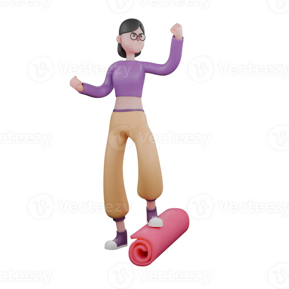 A female dancer stands looking to the left while her left foot steps on the mat then her left hand is clasped in front of her face and her right hand is clasped next to her body. png