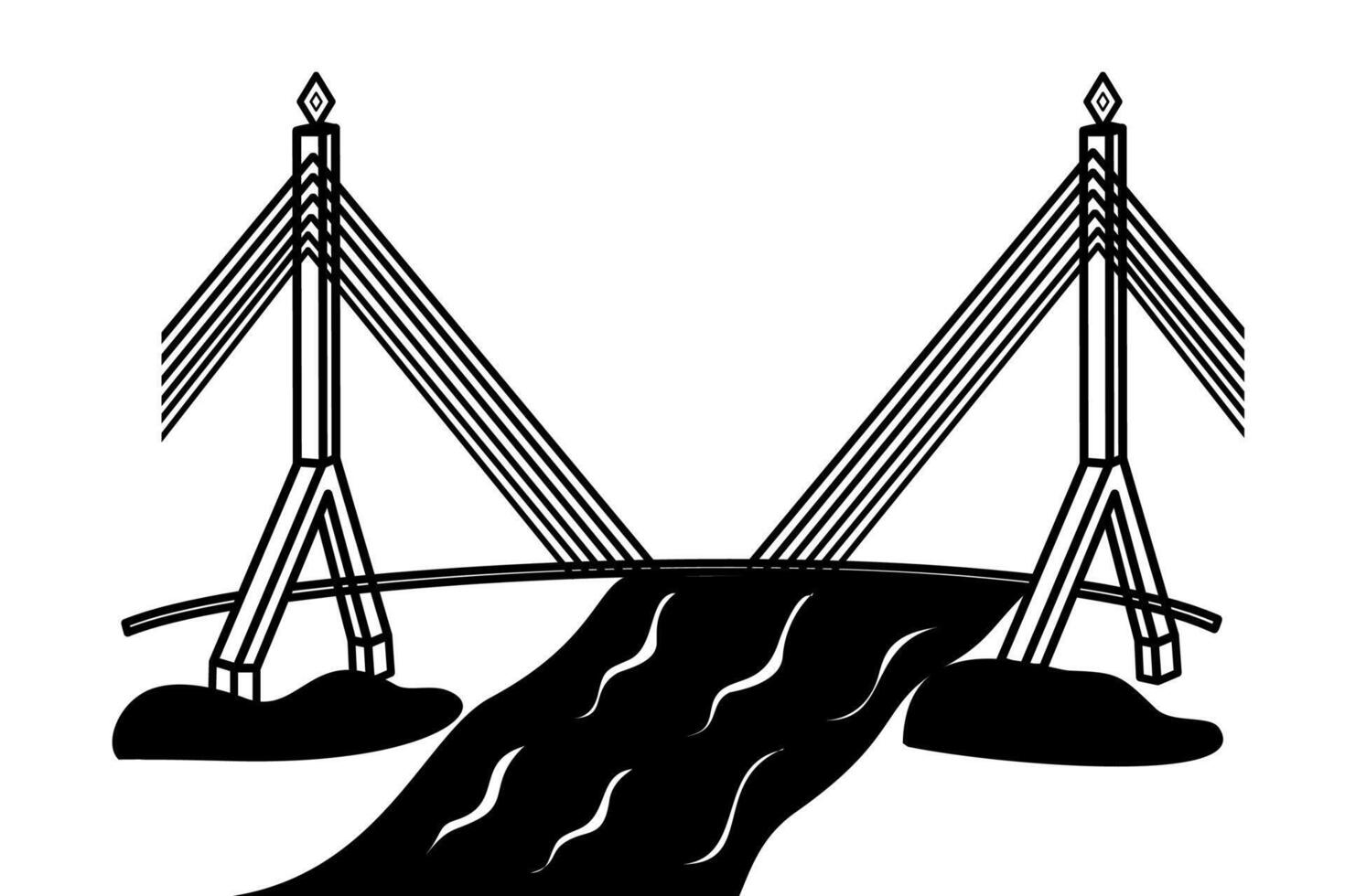 Cable stayed bridge outline drawing illustration. vector