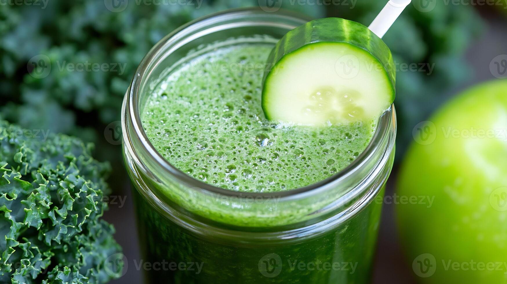 Green smoothie with cucumber and apple photo