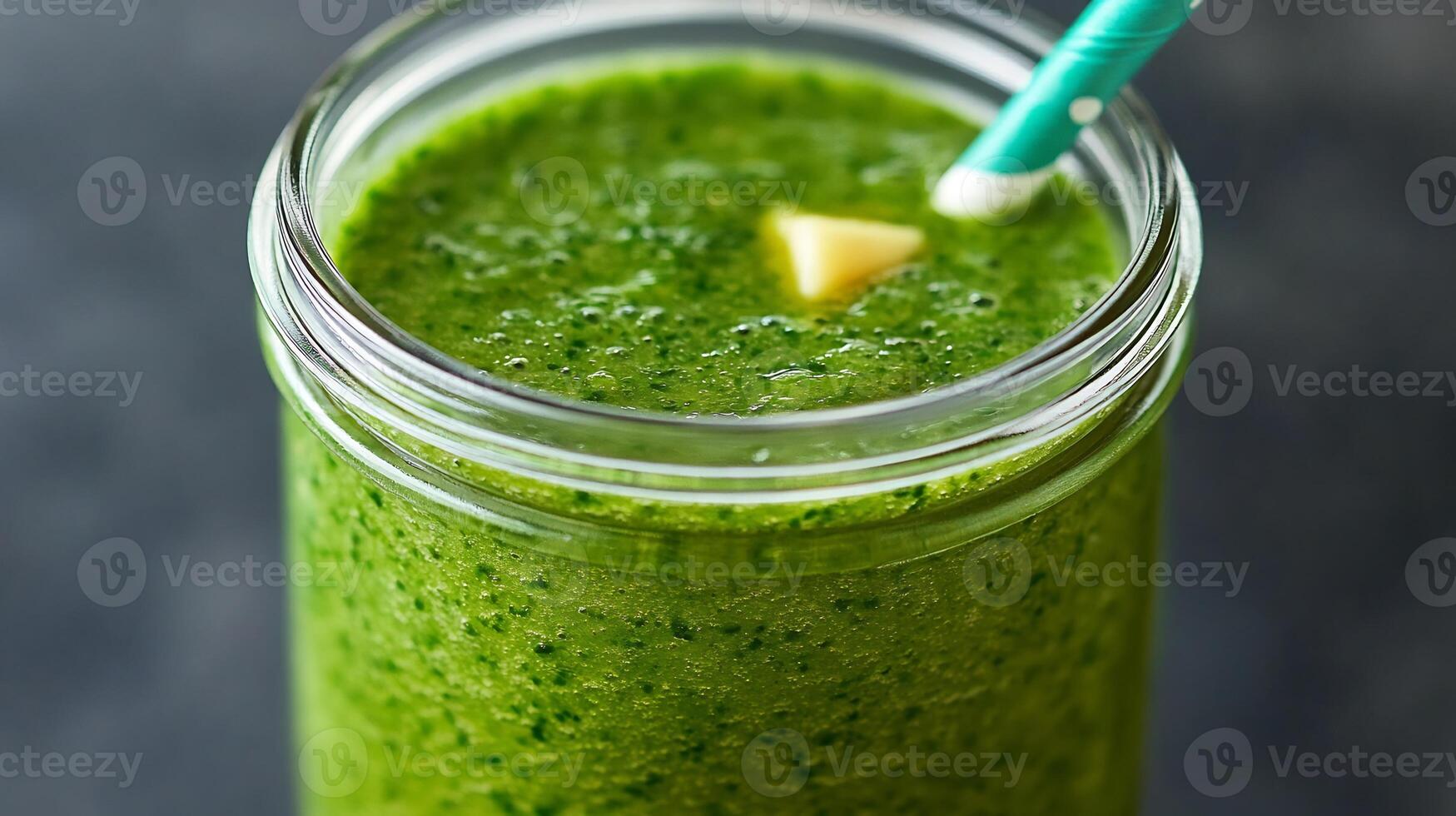 A green smoothie with a straw in it photo