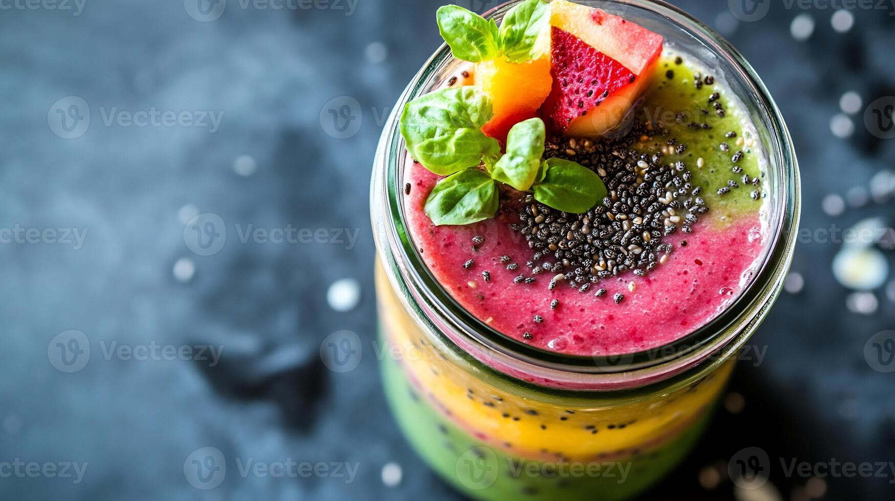 A colorful smoothie with fruit and chia seeds photo