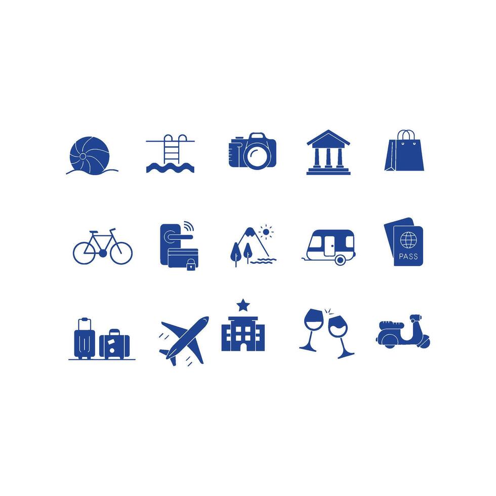 travel and vacation set icons vector