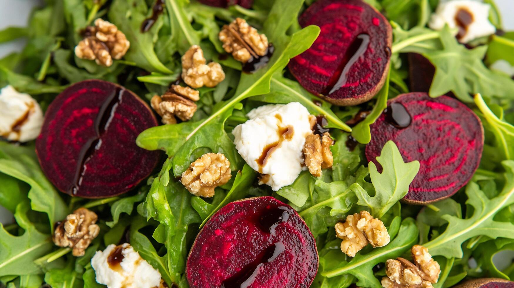 Beet salad with goat cheese and walnuts photo