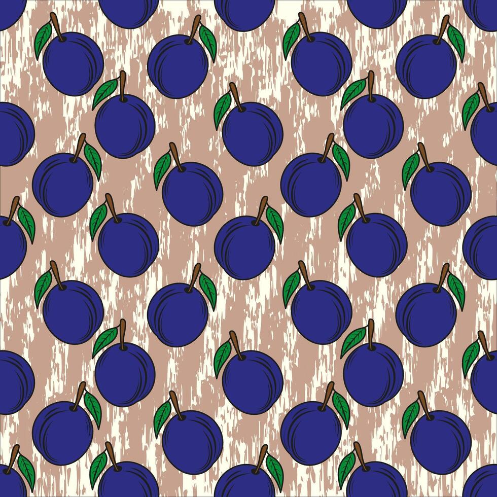 Seamless pattern with plums on a textured fabric background. vector