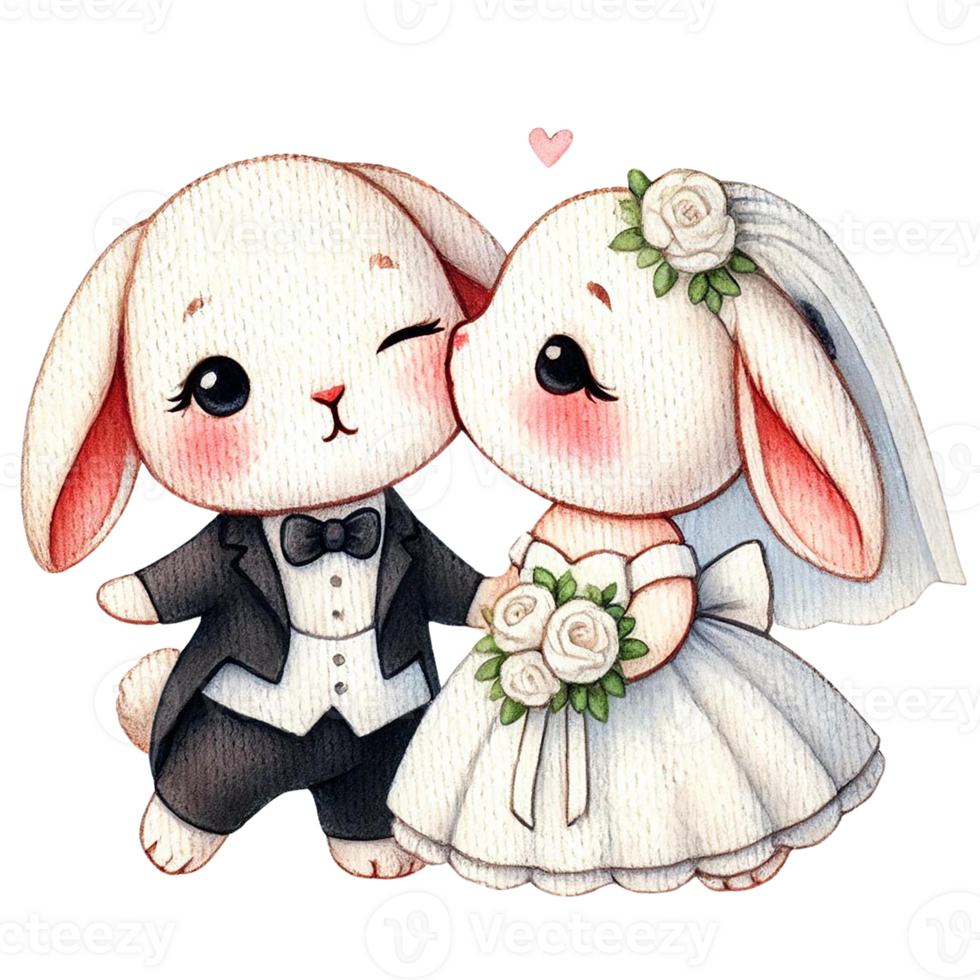 Cute bunny wedding couple illustration png