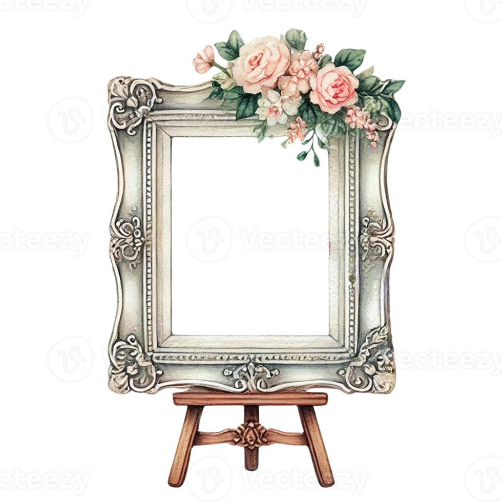 Elegant floral picture frame mockup design. png