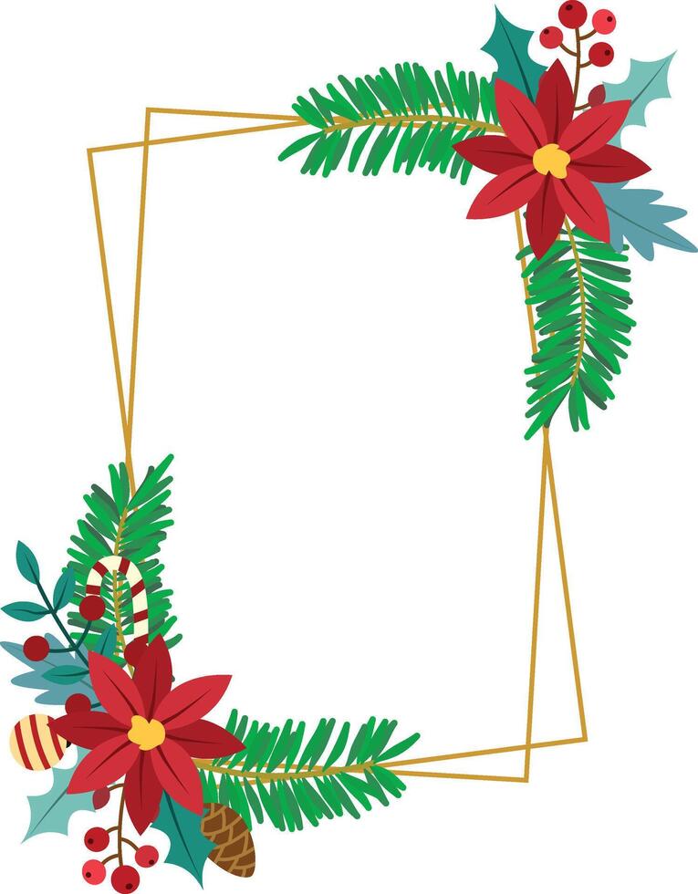 Christmas frame with Christmas tree branches and Christmas ornaments vector