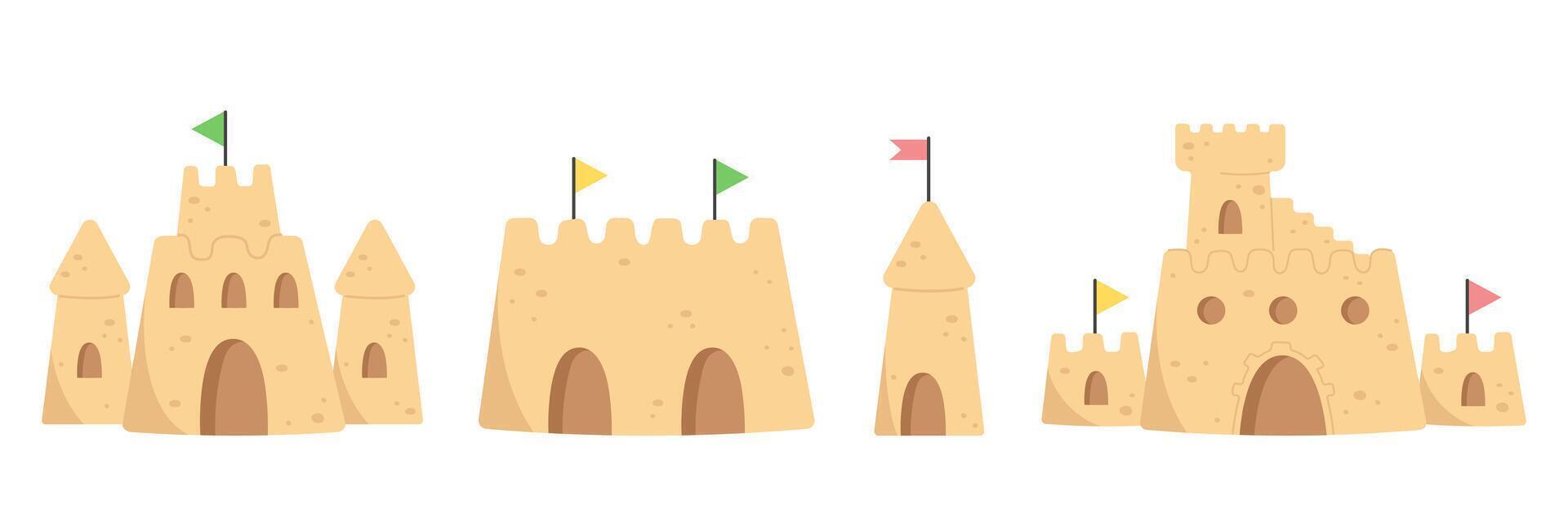 Set of sandcastle in flat style vector