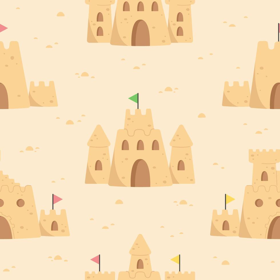 Seamless pattern with sandcastles on the beach vector