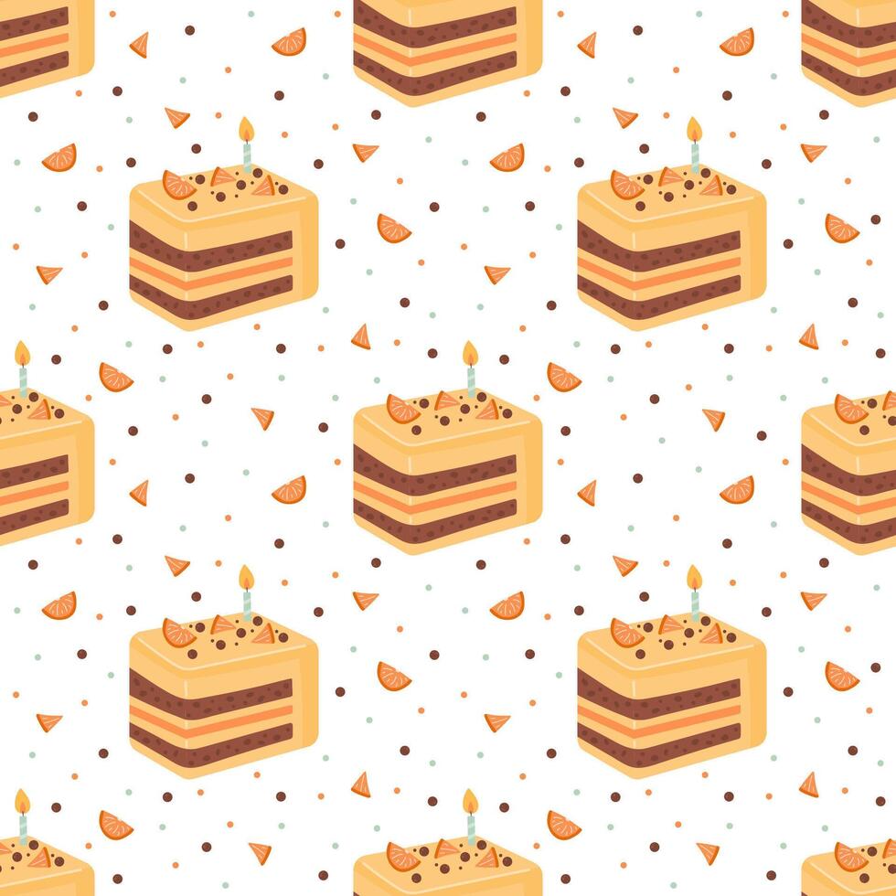 Seamless pattern with birthday piece of cake vector